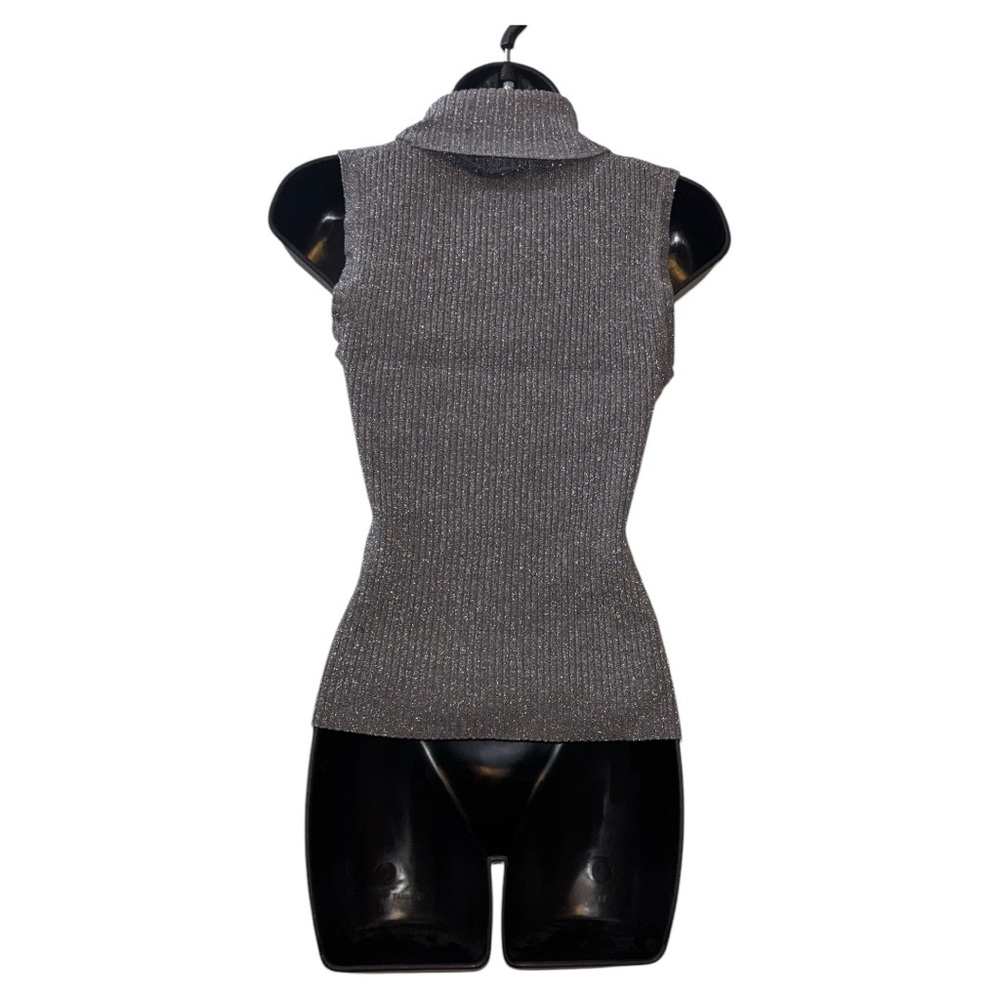 Cable & Gauge women's ribbed turtleneck tank sleeveless metallic gray NWOT Small - Picture 4 of 5